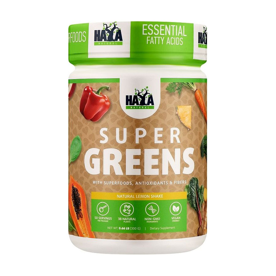 Рослинно-мінеральний комплекс Haya Labs Super Greens Лимон, в порошку, 300 г